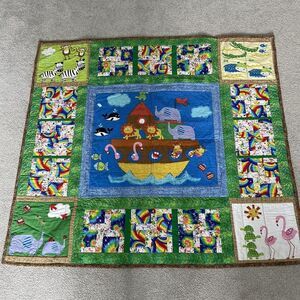 Handmade Quilt Blanket Noah's Arc Animals Colorful Pattern Size 44in x 39in